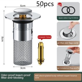 Long Pop-Up Sink Drains Filter Bathroom Press Bounce Basin Plug Stopper Wash Basin Hair Catcher Sink Strainer Kitchen Supplies (Option: A-50PCS)